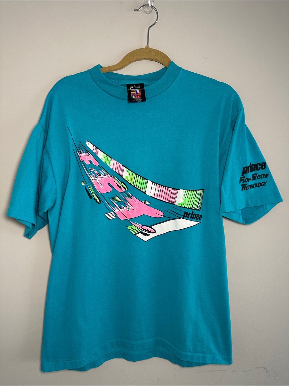 Prince 90s vintage single stitch Flow System Technology Tennis Teal t-shirt